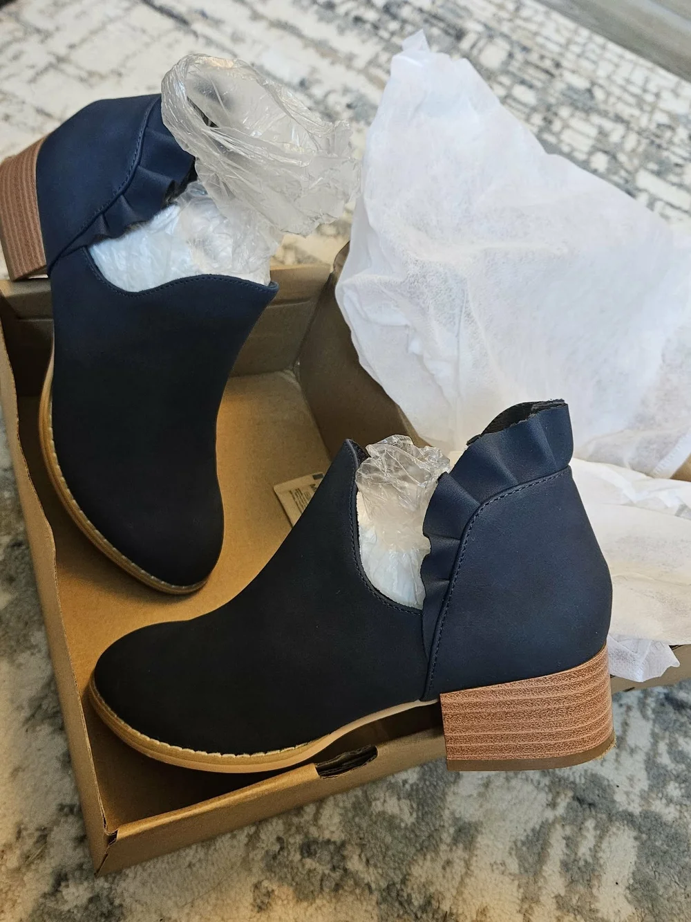 Navy Ruffle-Back Ankle Booties - Women